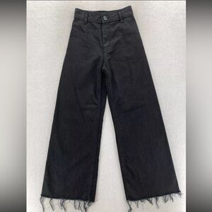 ZARA Jeans Women's 2 Wide Leg Ankle Black Stretch Denim High Rise Baggy Y2K